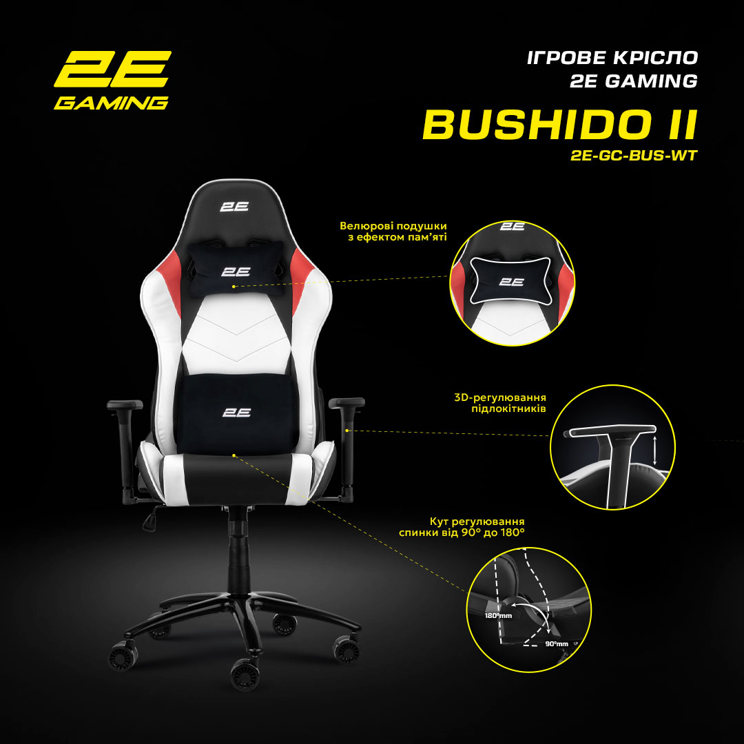 Кресло игровое 2E Gaming BUSHIDO II White/Black фото 16