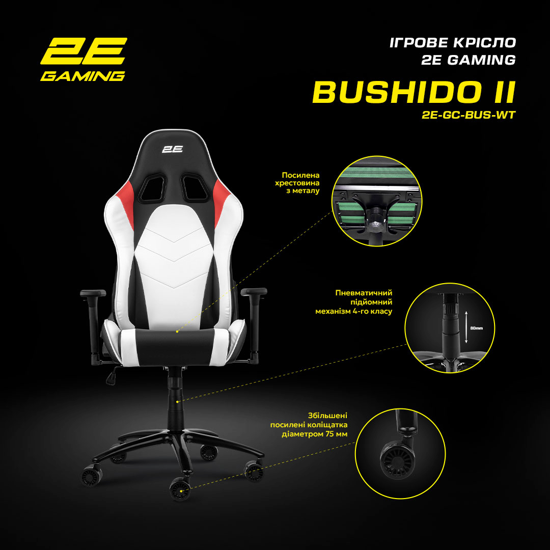 Кресло игровое 2E Gaming BUSHIDO II White/Black фото 17