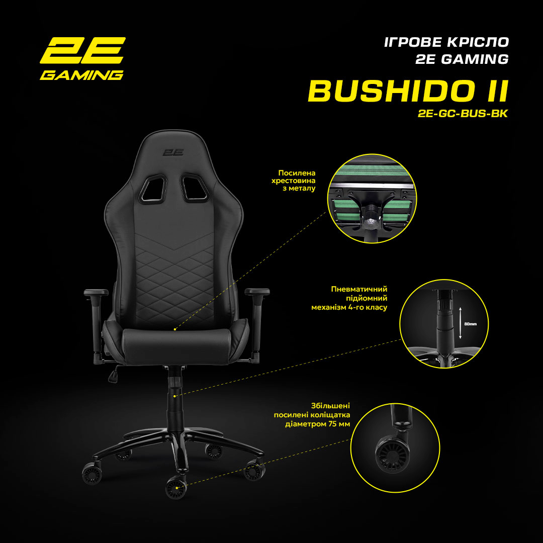 Кресло игровое 2E Gaming BUSHIDO II Black/Black фото 17