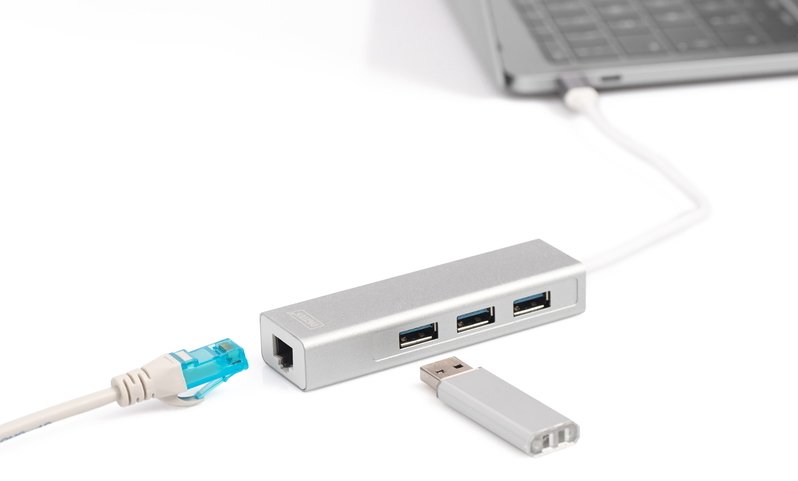 USB хаб DIGITUS DIGITUS USB-C – USB 3.0 3 Port Hub + Gigabit Ethernet (DA-70255)фото4