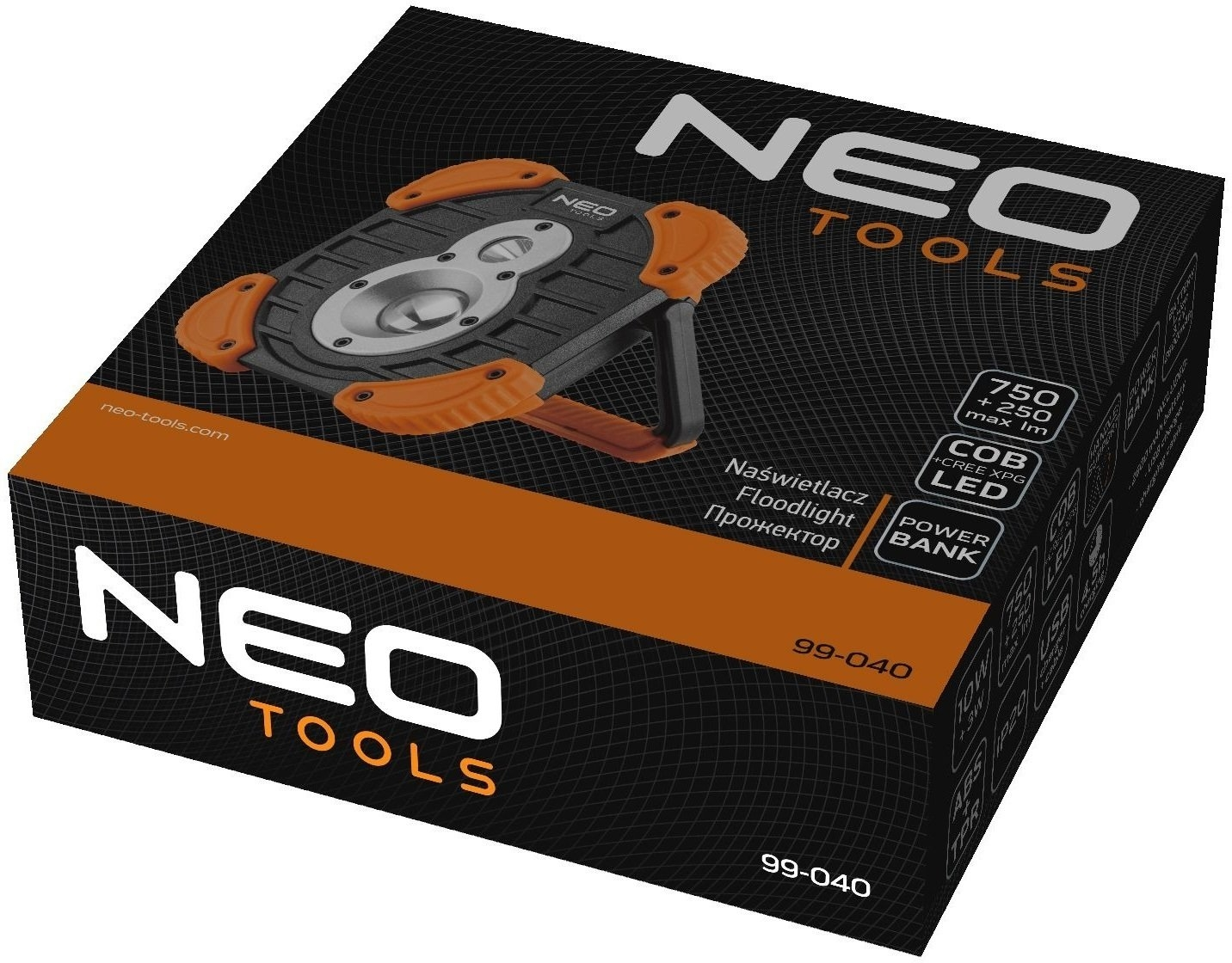 Прожектор аккумуляторный Neo Tools, 2600мАч, 3.7 Li-ion, 10 Вт + 3 Вт, 750+ 250 люмен, 3 функц. осв., IP44 фото 6