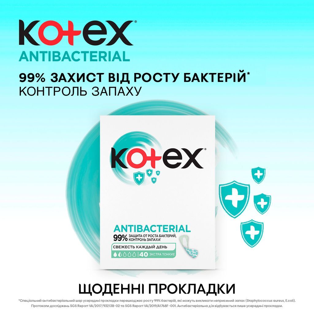 Гігієнічні прокладки Kotex щоденні Antibac Extra Thin 40x10фото4
