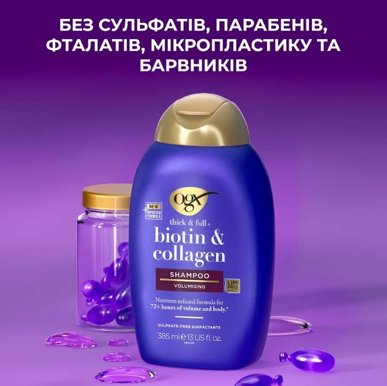 Шампунь для об'єму OGX з біотином та колагеном 385млфото11