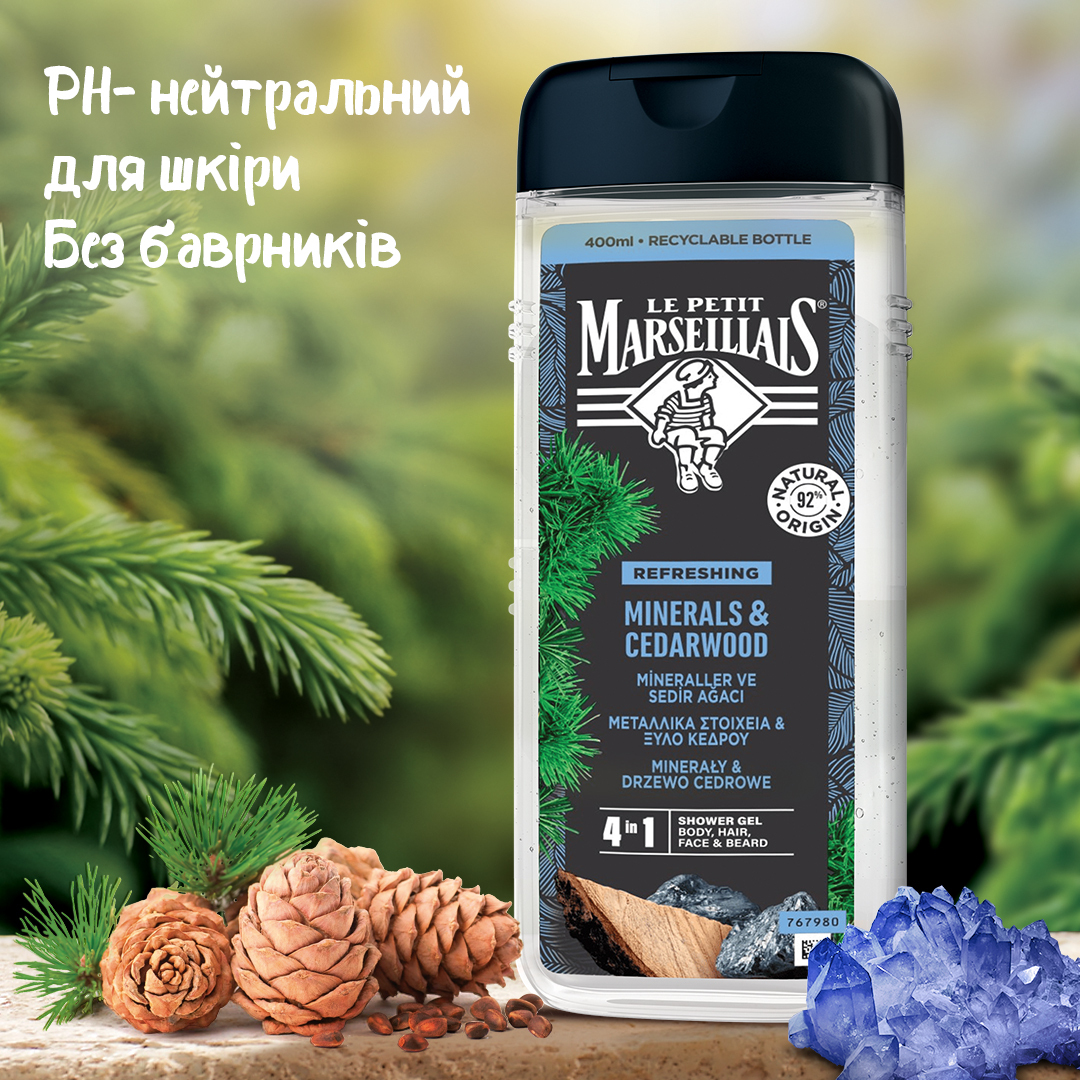 Гель-шампунь для мужчин Le Petit Marseillais Кедр и Минералы 4в1 400мл фото 3