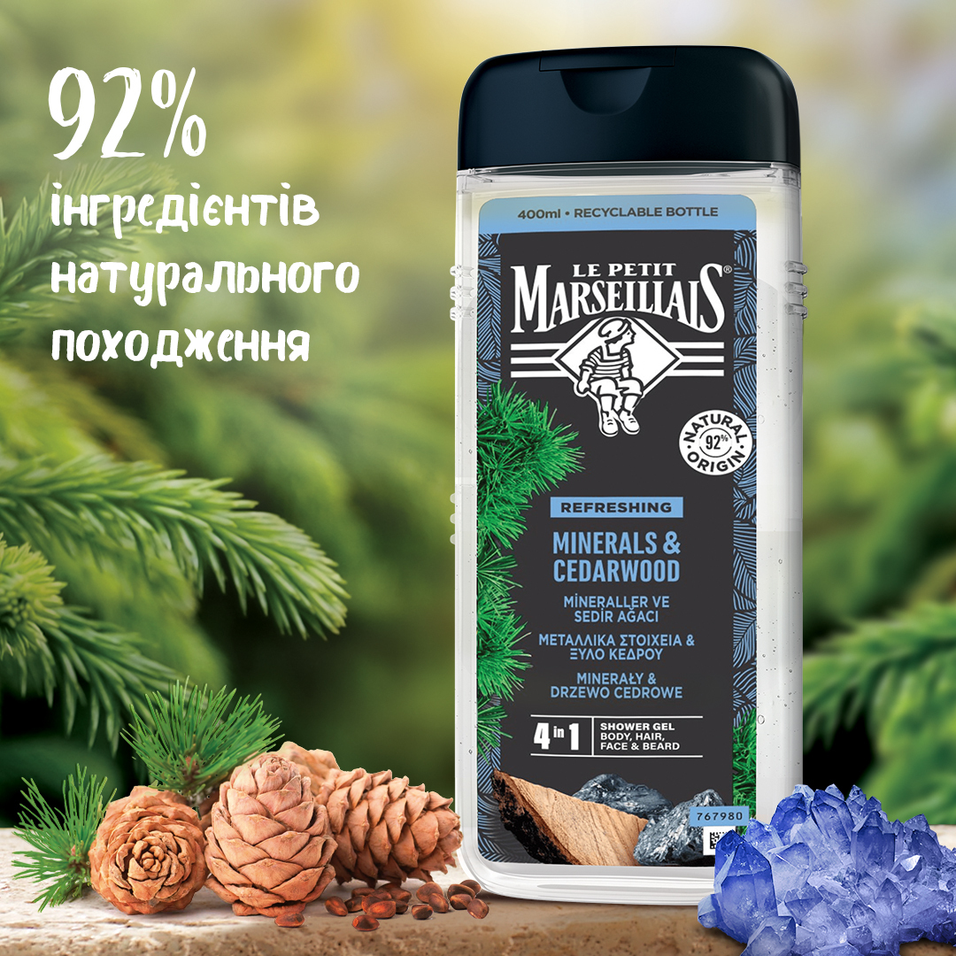 Гель-шампунь для мужчин Le Petit Marseillais Кедр и Минералы 4в1 400мл фото 5