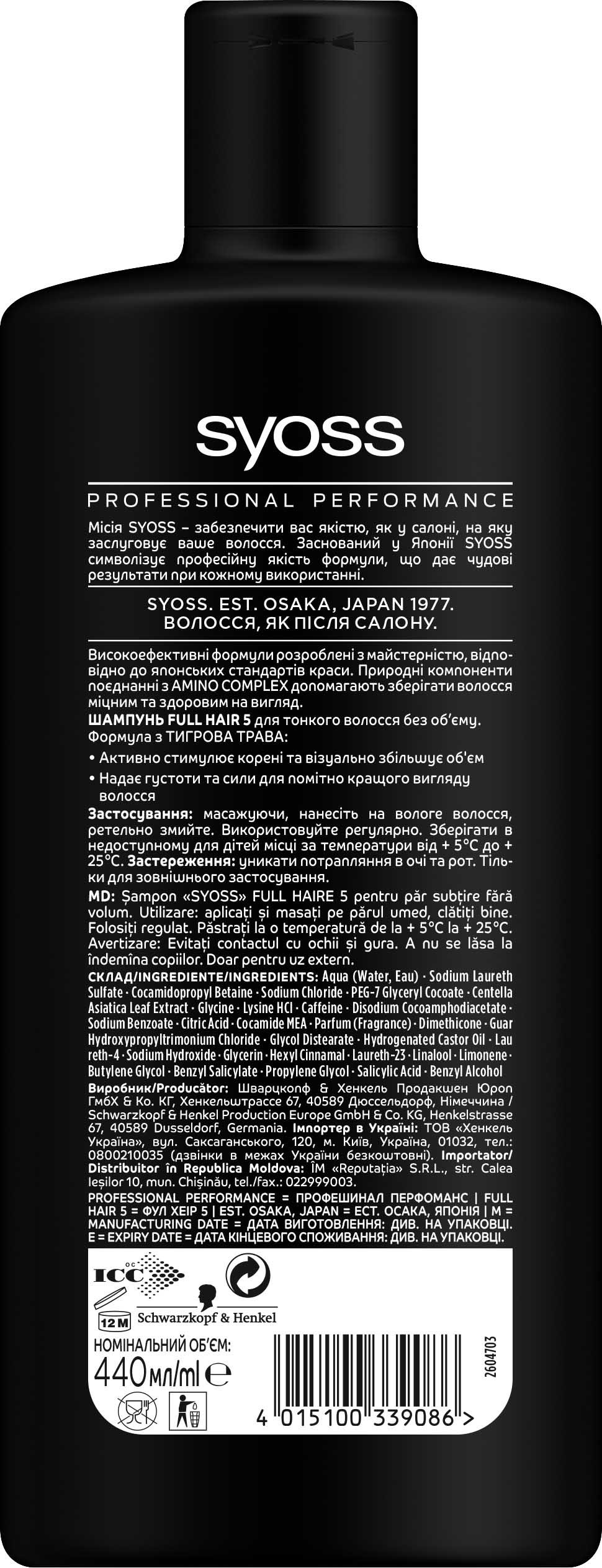 SYOSS Шампунь Full Hair5 440мл фото 4