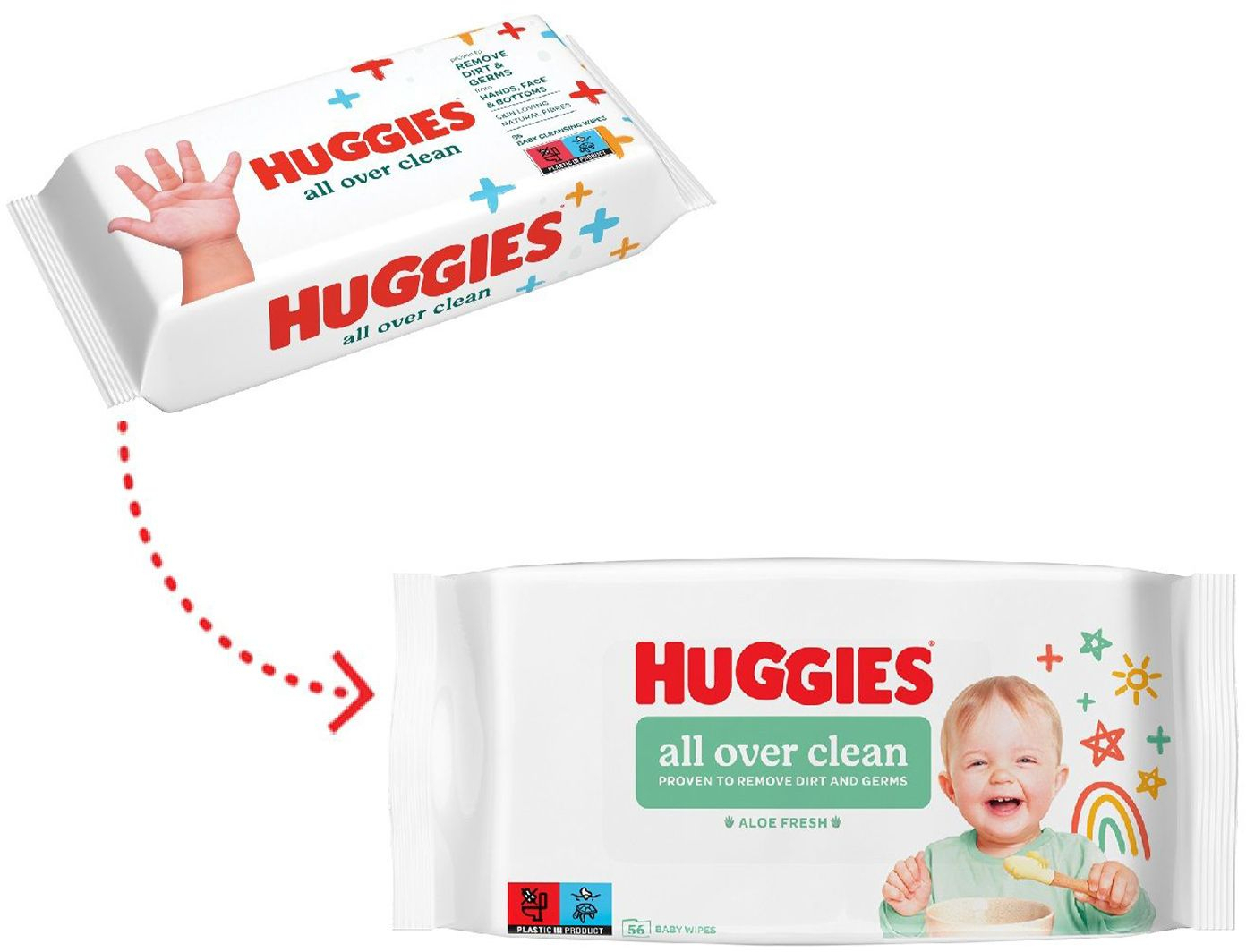 Серветки вологі дитячі Huggies Over Clean 56штфото