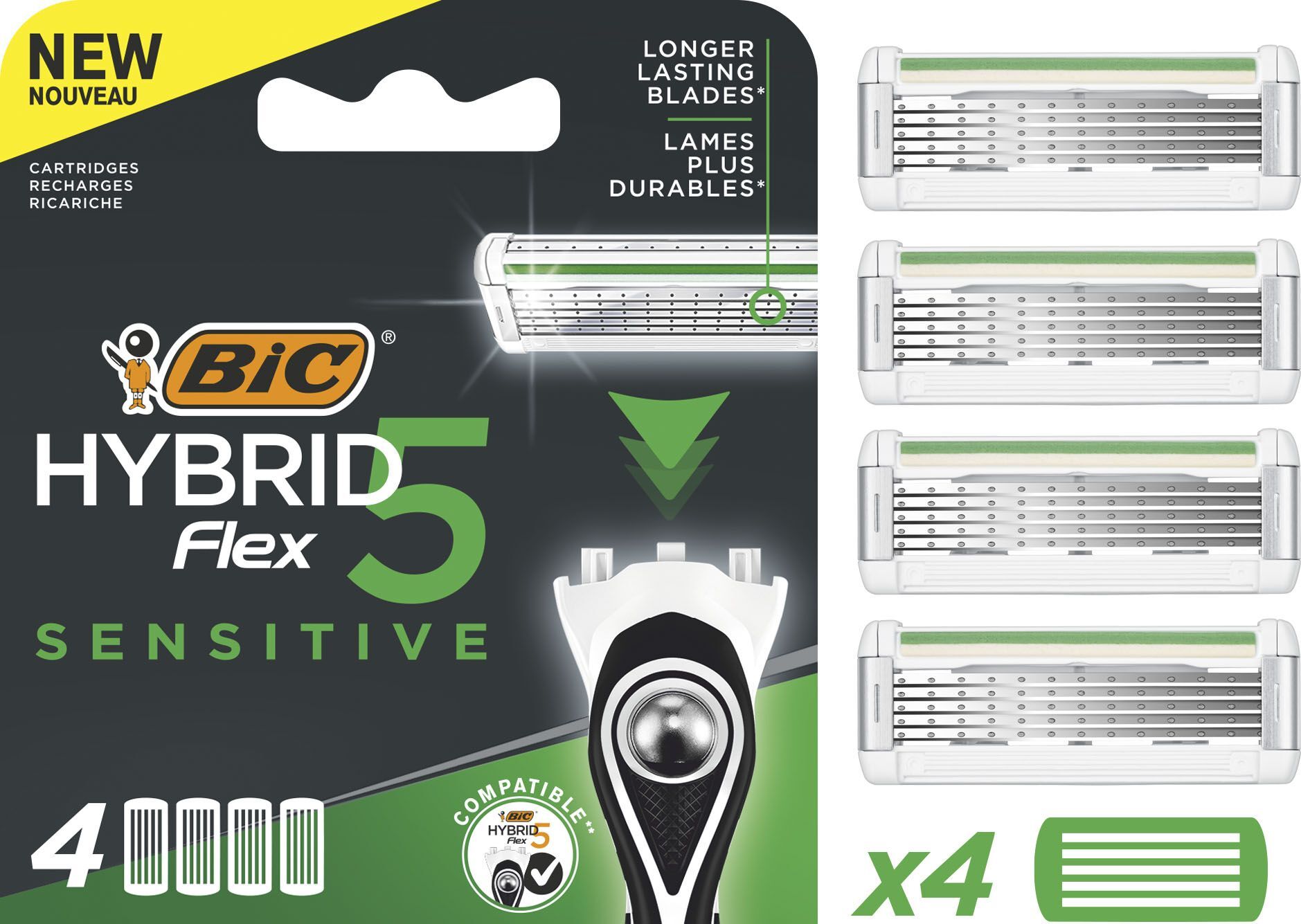 Змінні картриджі для гоління BIC Hybrid 5 Flex Sensitive 4 штфото