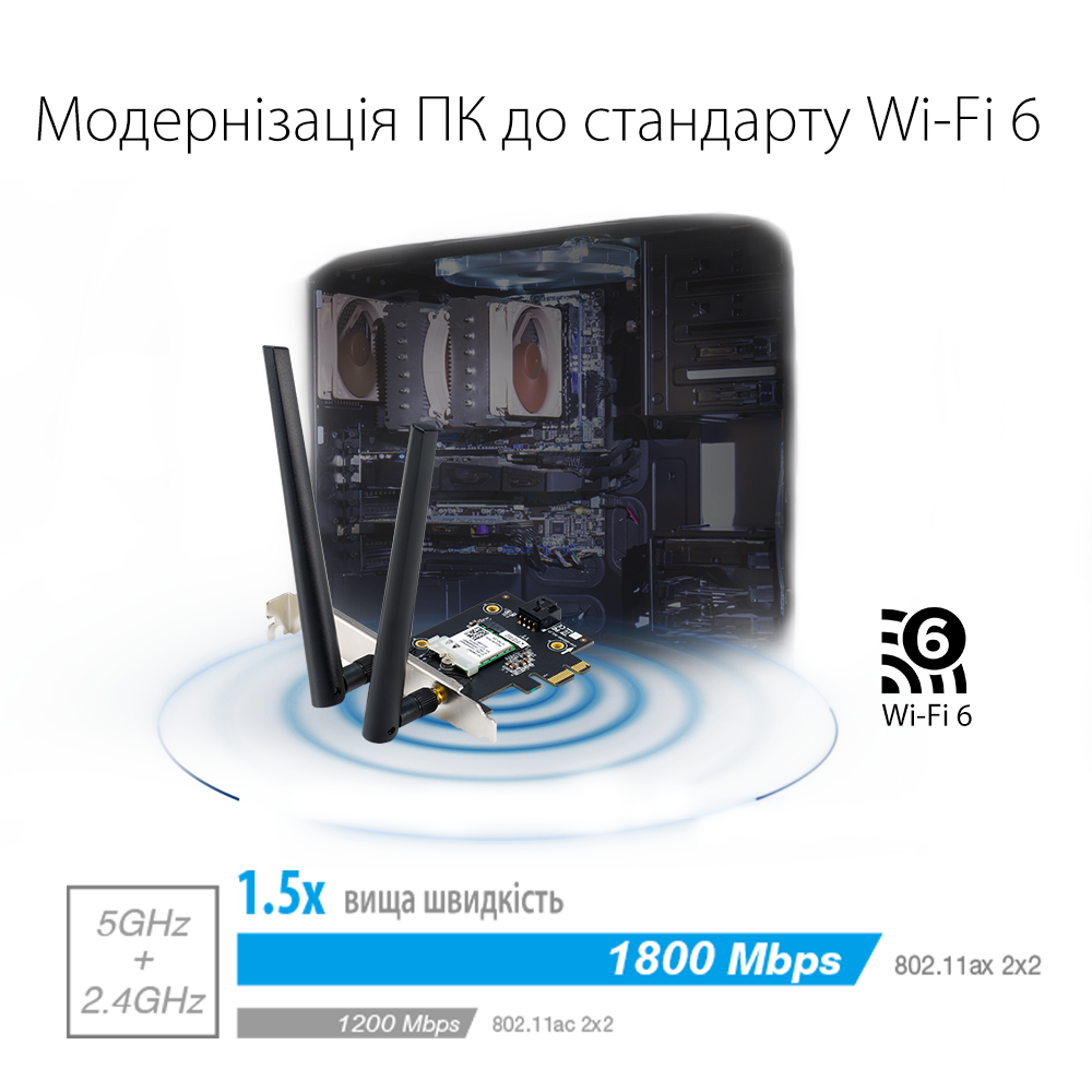 WiFi-адаптер ASUS PCE-AX1800 Bluetooth 5.2 PCI Express WPA3 MU-MIMO OFDMA фото7