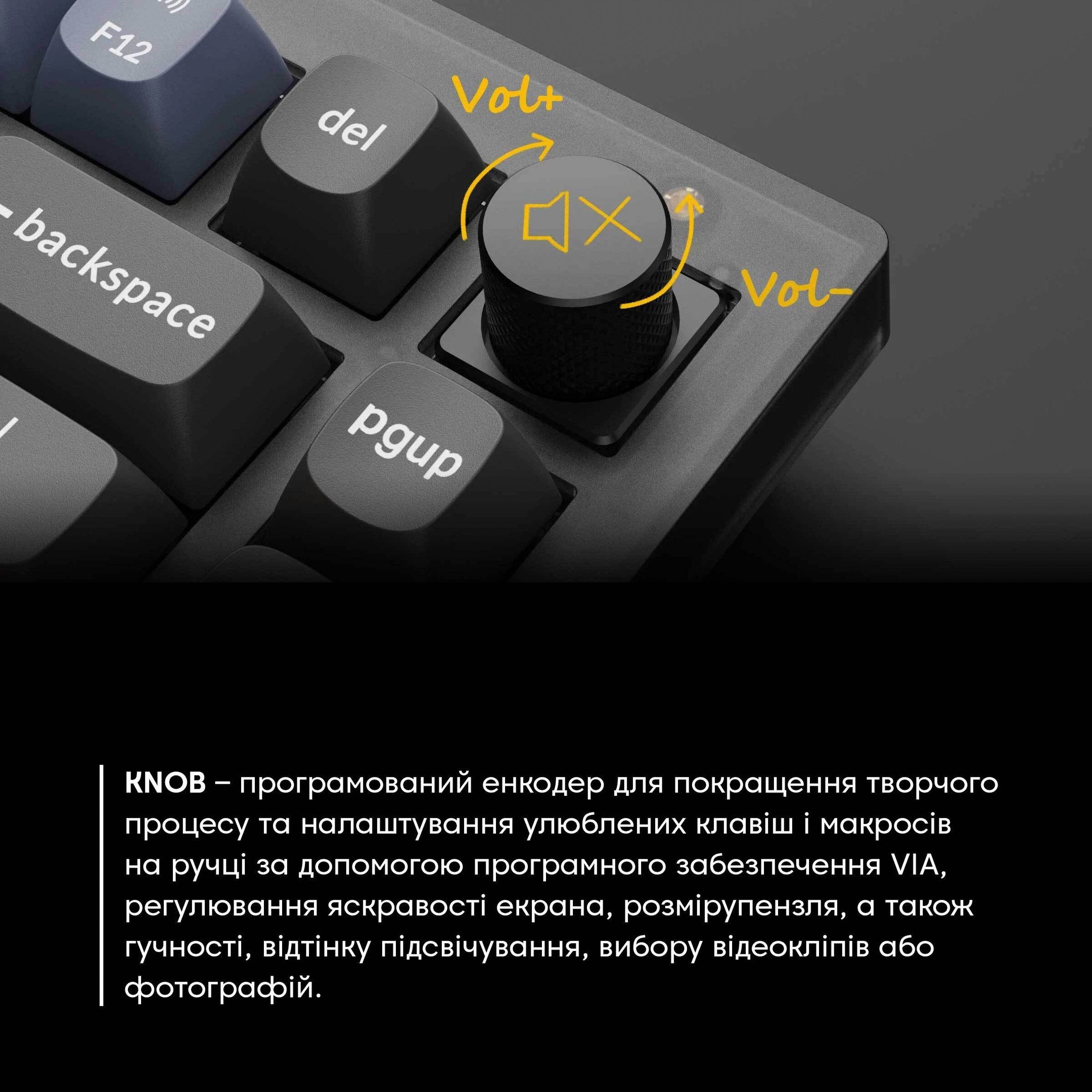 Клавіатура Keychron Q1 84 Key QMK Gateron Phantom Yellow Hot-Swap RGB Knob Blue (Q1O4_Keychron)фото8
