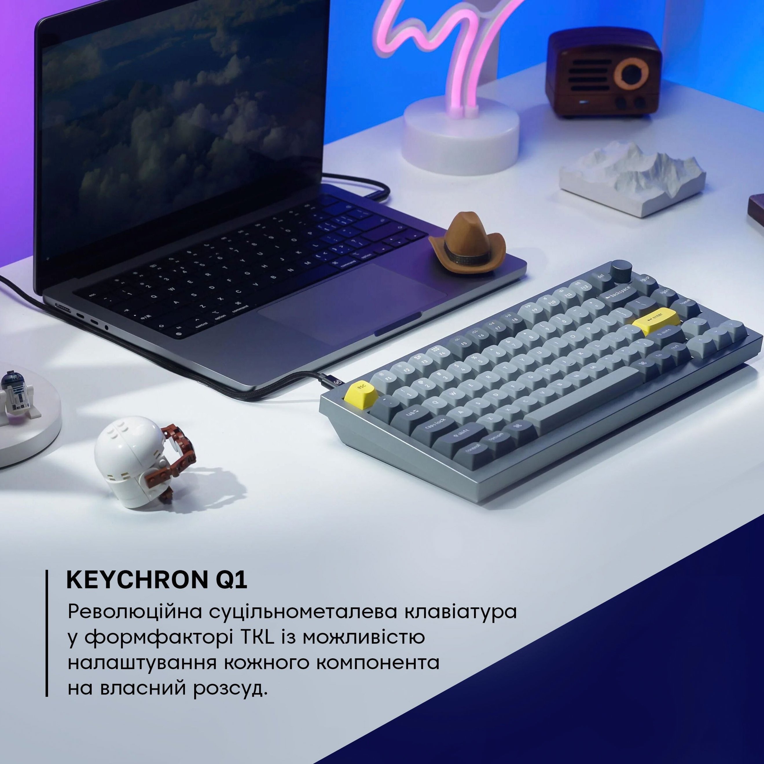 Клавиатура Keychron Q1 84 Key QMK Gateron Phantom Yellow Hot-Swap RGB Knob Grey (Q1N4_Keychron) фото 5