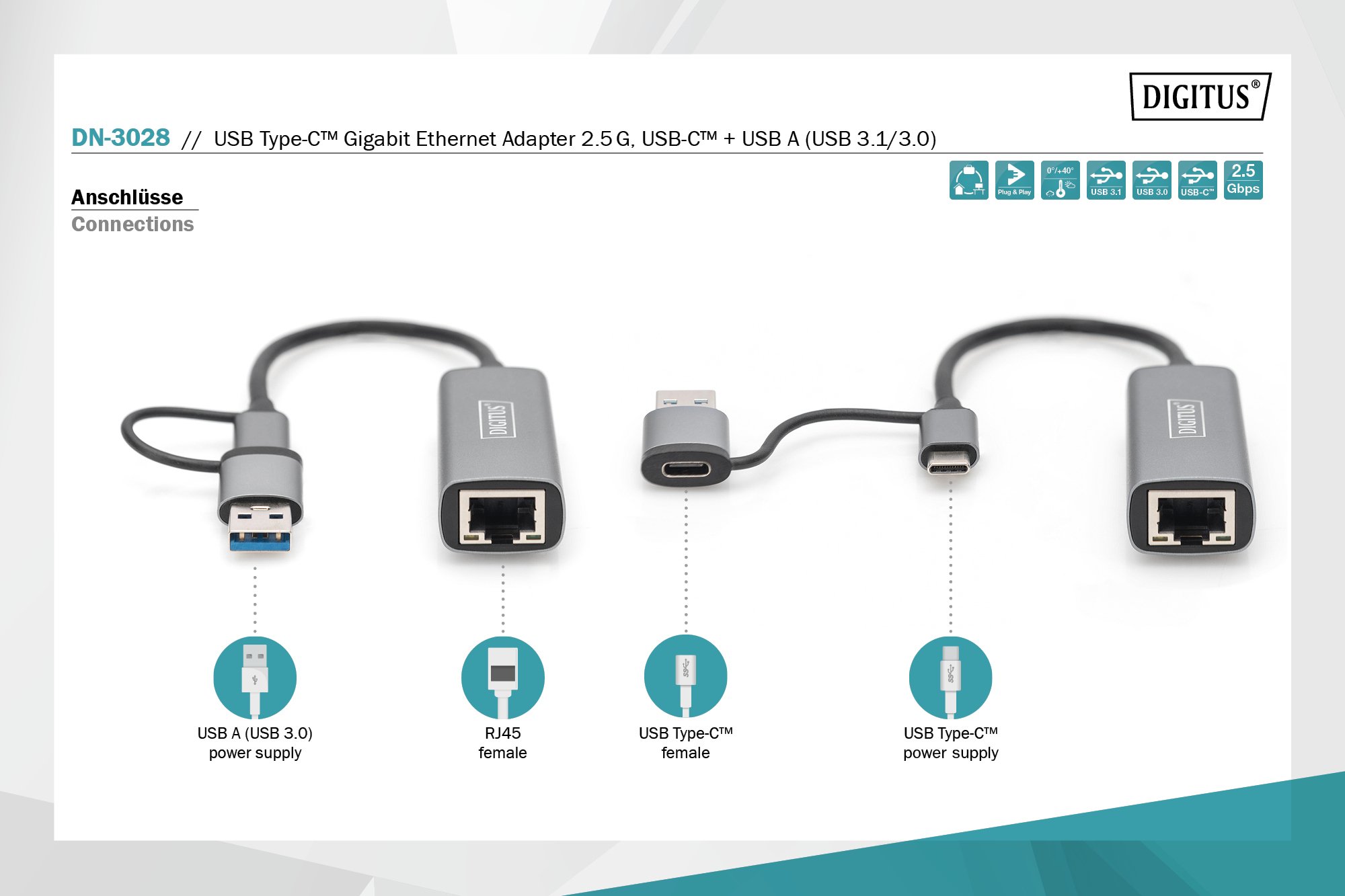 Адаптер DIGITUS USB-C/USB 3.0 – 2.5 Gbps Ethernet (DN-3028) фото 5