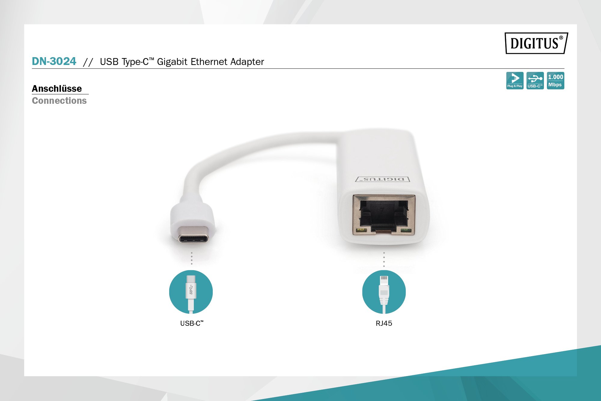 Адаптер DIGITUS USB-C - 10/100/1000 Mbps Ethernet (DN-3024)фото4