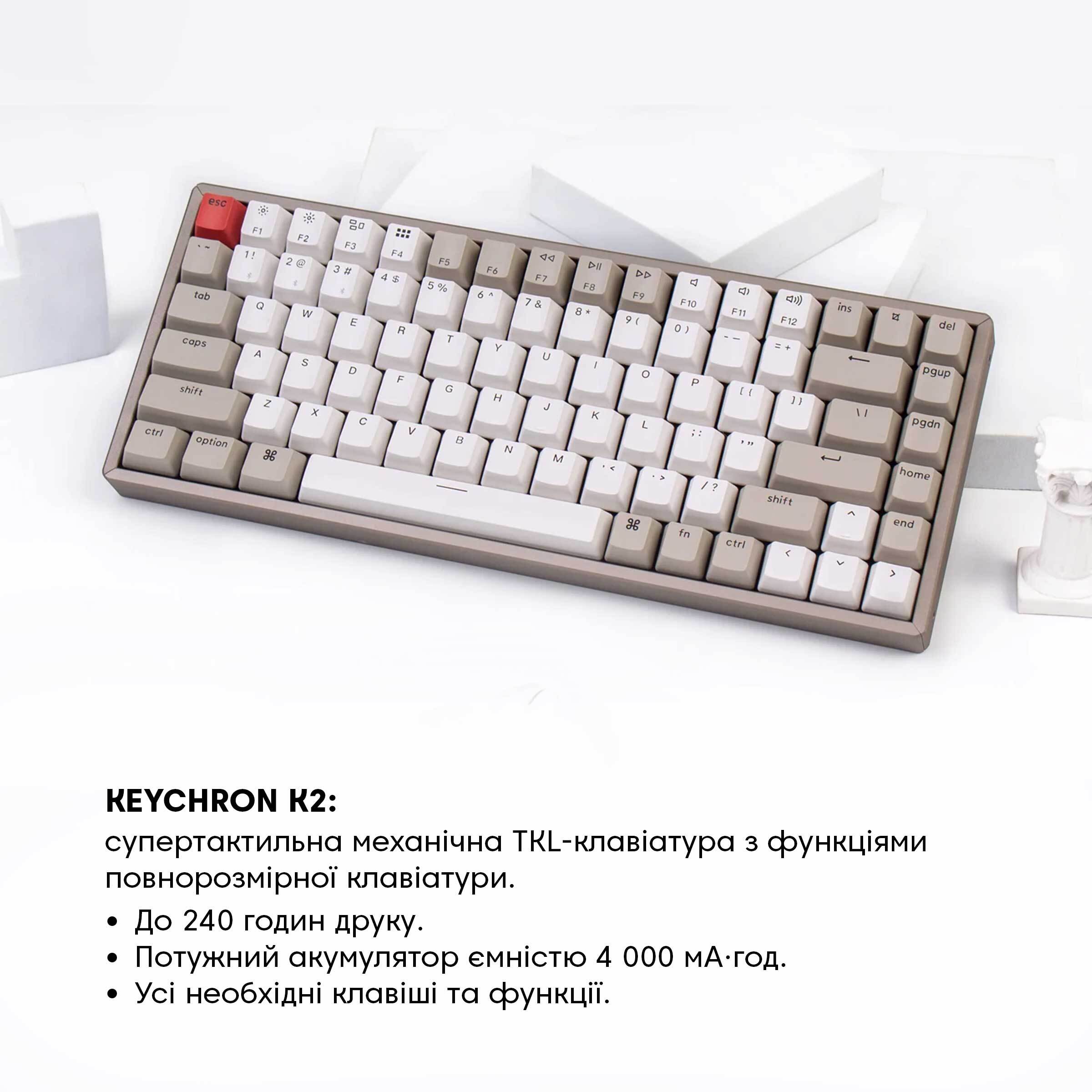 Клавіатура Keychron K2 84 Key Gateron G PRO Brown WL UA Retro (K2K3_Keychron)фото6