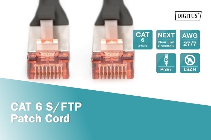 Патч-корд DIGITUS CAT 6 S-FTP, 0.25м, AWG 27/7, LSZH, черный (DK-1644-0025/BL) фото 