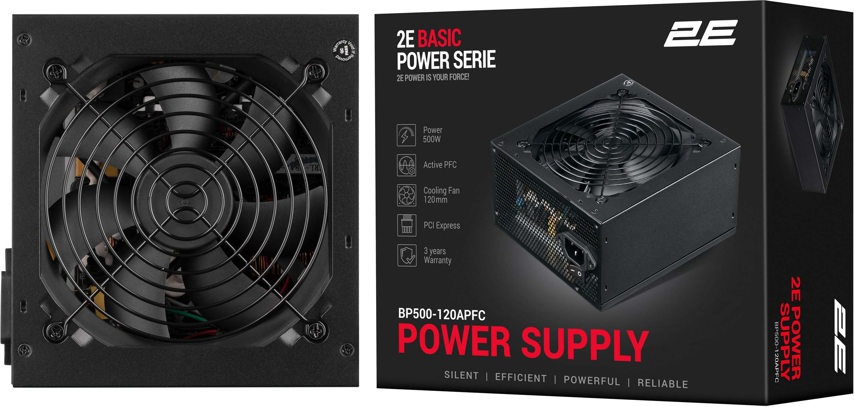 Блок живлення 2E BASIC POWER (500W), 80%, 120mm, 1xMB 24pin(20+4), 1xCPU 8pin(4+4), 3xMolex, 4xSATA, 2xPCIe 8pin(6+2)фото