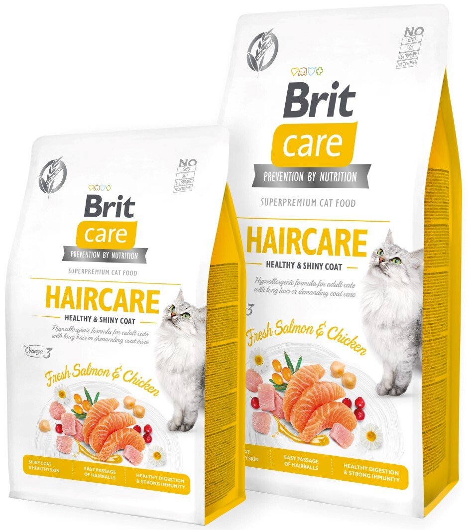 Сухой корм для кошек требующих ухода за кожей и шерстью Brit Care Cat GF Haircare Healthy & Shiny Coat с лососем и куриц фото 4
