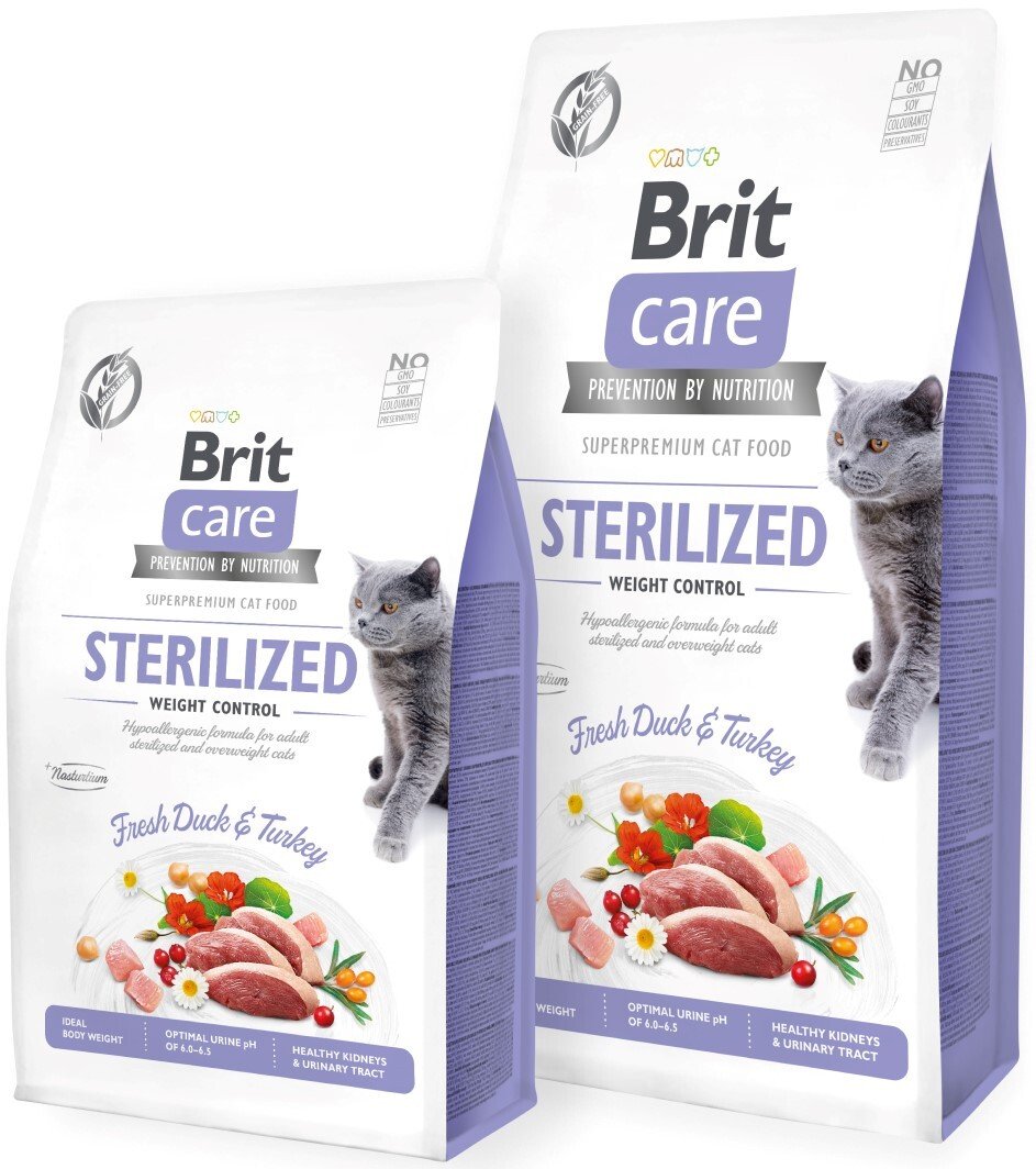 Сухий корм для стерилізованих котів та котів з надмірною вагою Brit Care Cat GF Sterilized Weight Control з качкою та індичкоюфото4