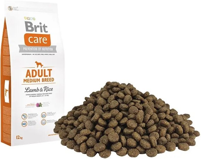 Сухой корм для взрослых собак средних пород Brit Care Adult Medium Breed Lamb & Rice 12+2 кг фото 3