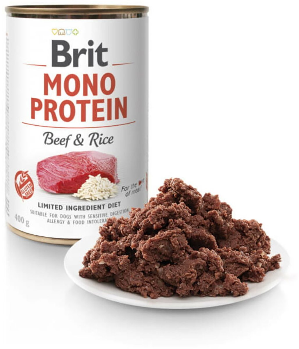 Влажный корм для собак Brit Mono Protein Dog 400г с говядиной и темным рисом фото 