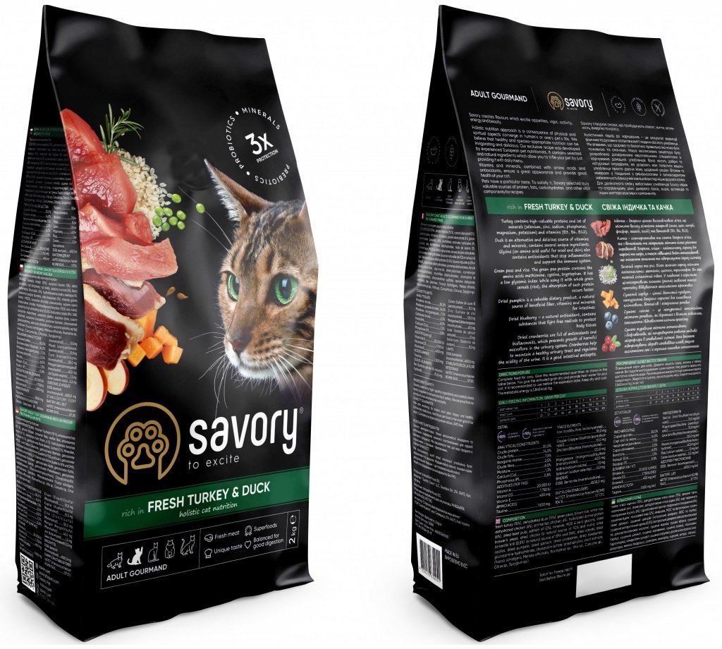 Сухой корм для кошек Savory со свежим мясом индейки и уткой 2кг фото 3