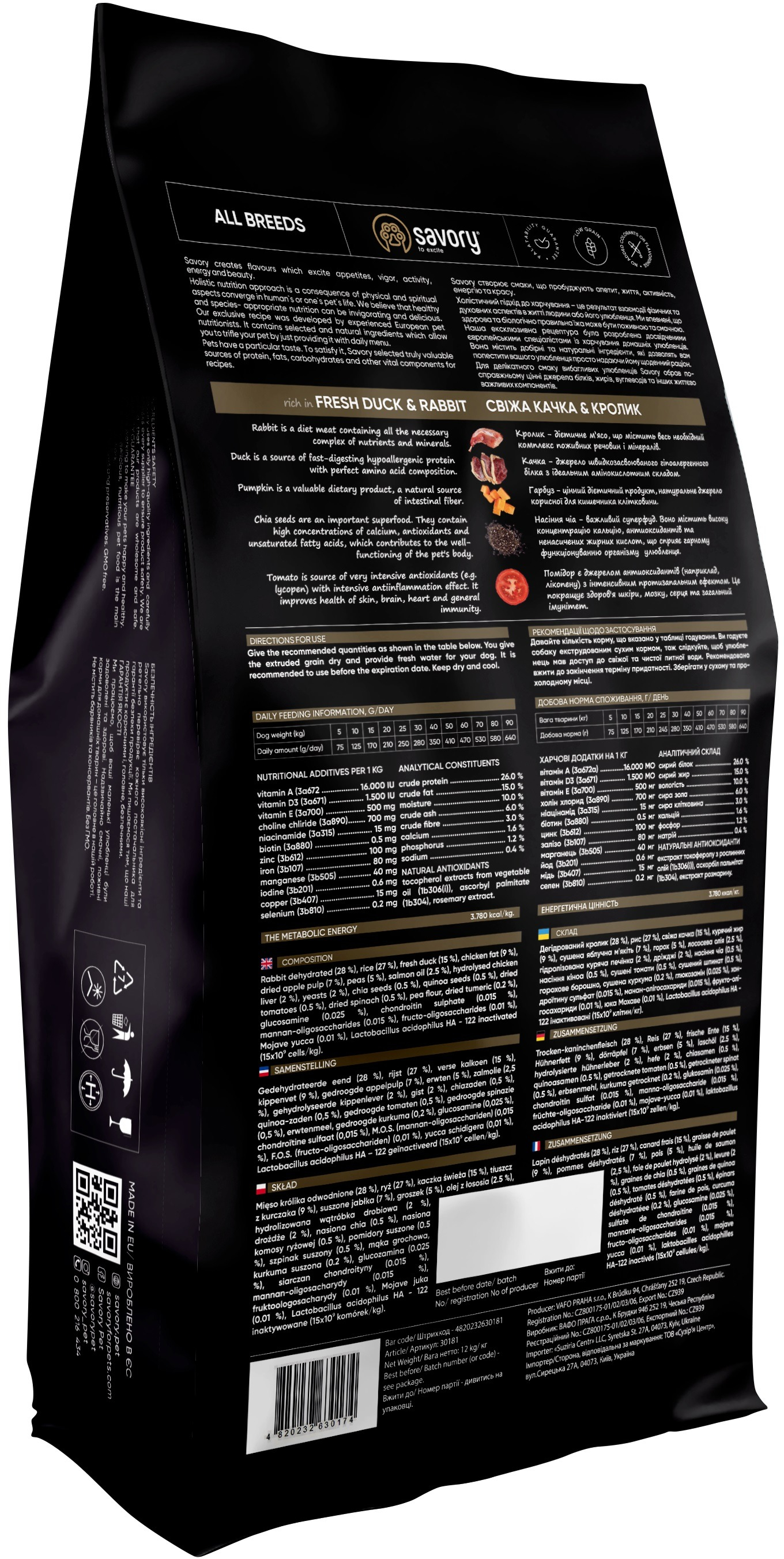 Сухий корм для собак Savory зі свіжим м'ясом утки и кролем 12кгфото
