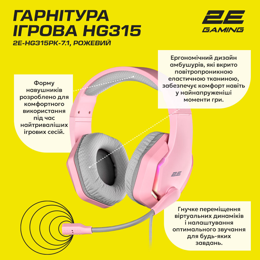 Игровая гарнитура 2E Gaming HG315 RGB USB 7.1 Pink фото 17