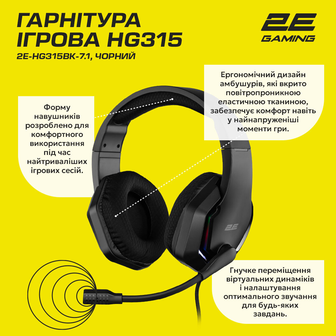 Игровая гарнитура 2E Gaming HG315 RGB USB 7.1 Black фото 18