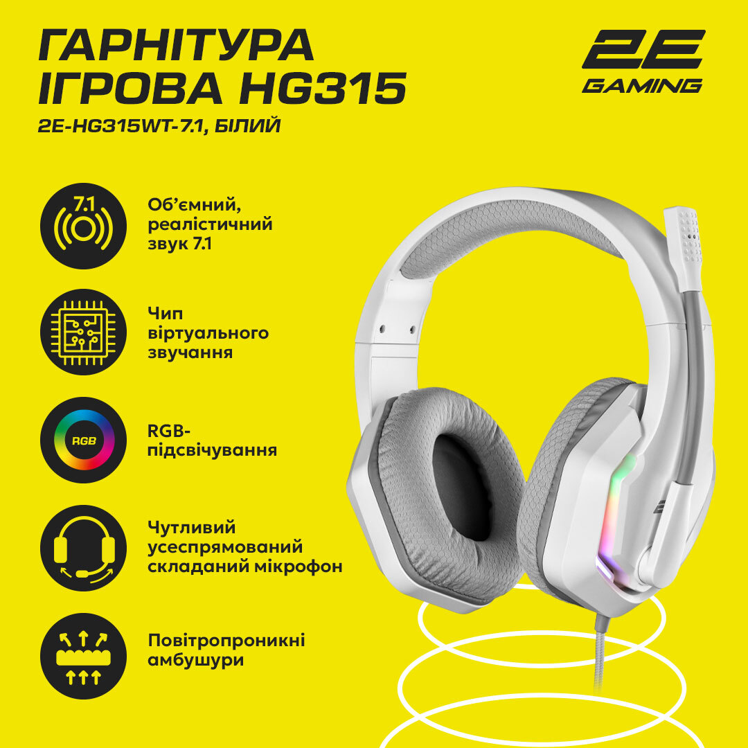 Игровая гарнитура 2E Gaming HG315 RGB USB 7.1 White фото 14