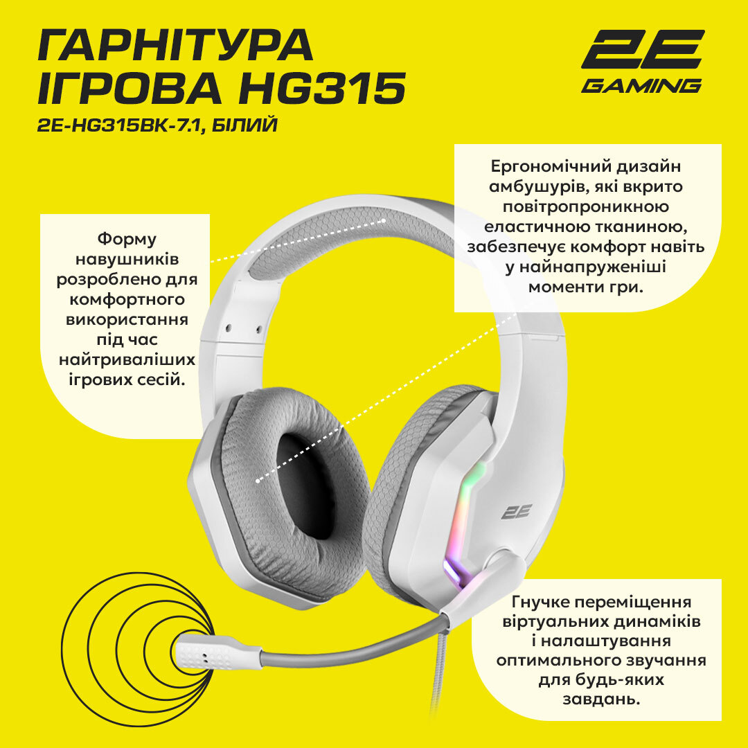 Игровая гарнитура 2E Gaming HG315 RGB USB 7.1 White фото 15