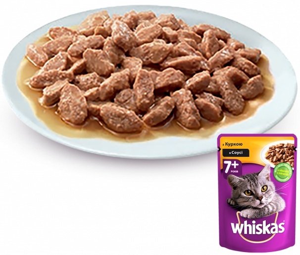 Вологий корм для котів Whiskas для котів від 7 років, з куркою в соусі, 100 г.фото2