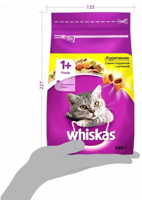 Сухой корм для взрослых кошек Whiskasas с курицей 300г фото 6