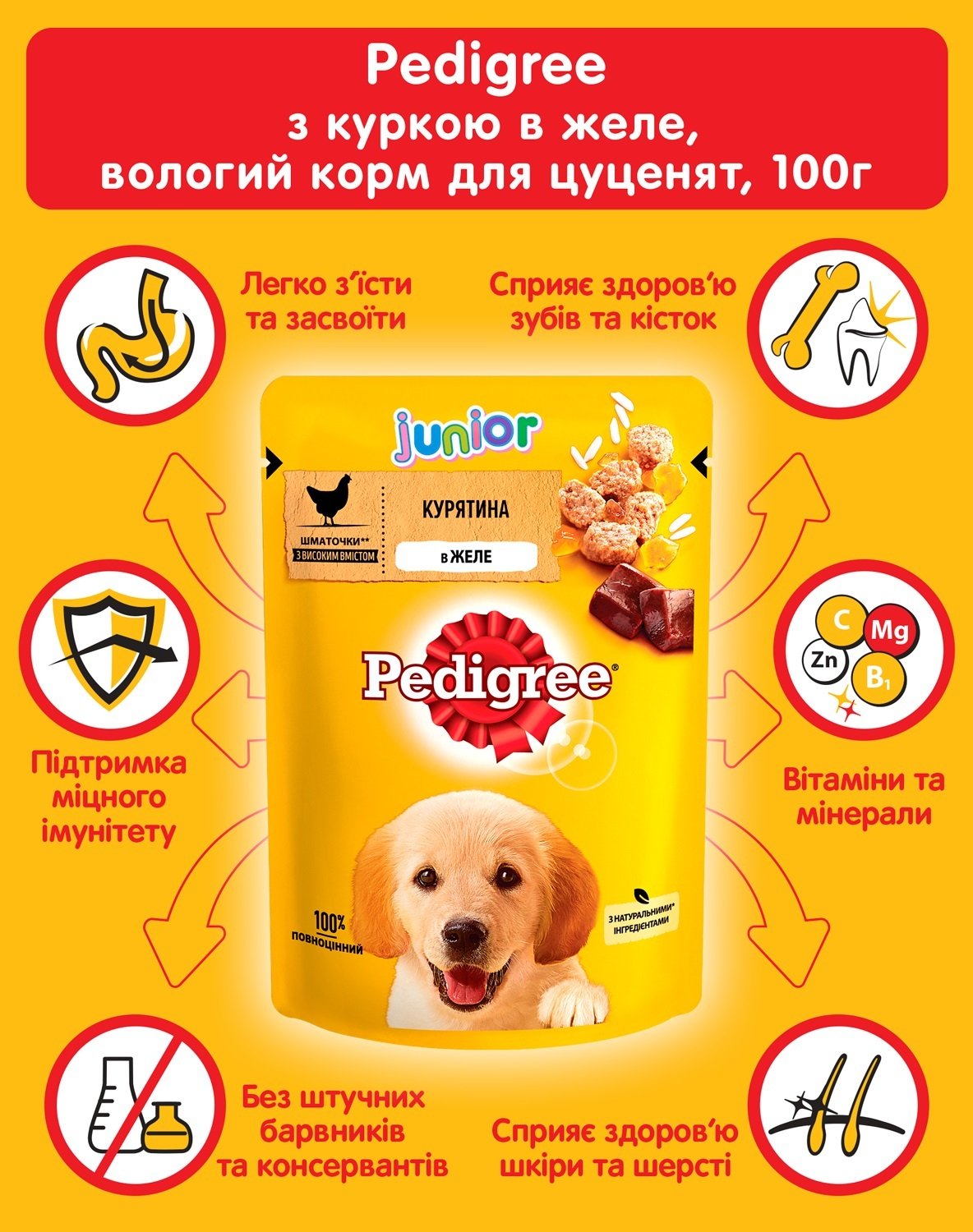 Влажный корм для щенков Pedigree с курицей в желе 100г фото 3