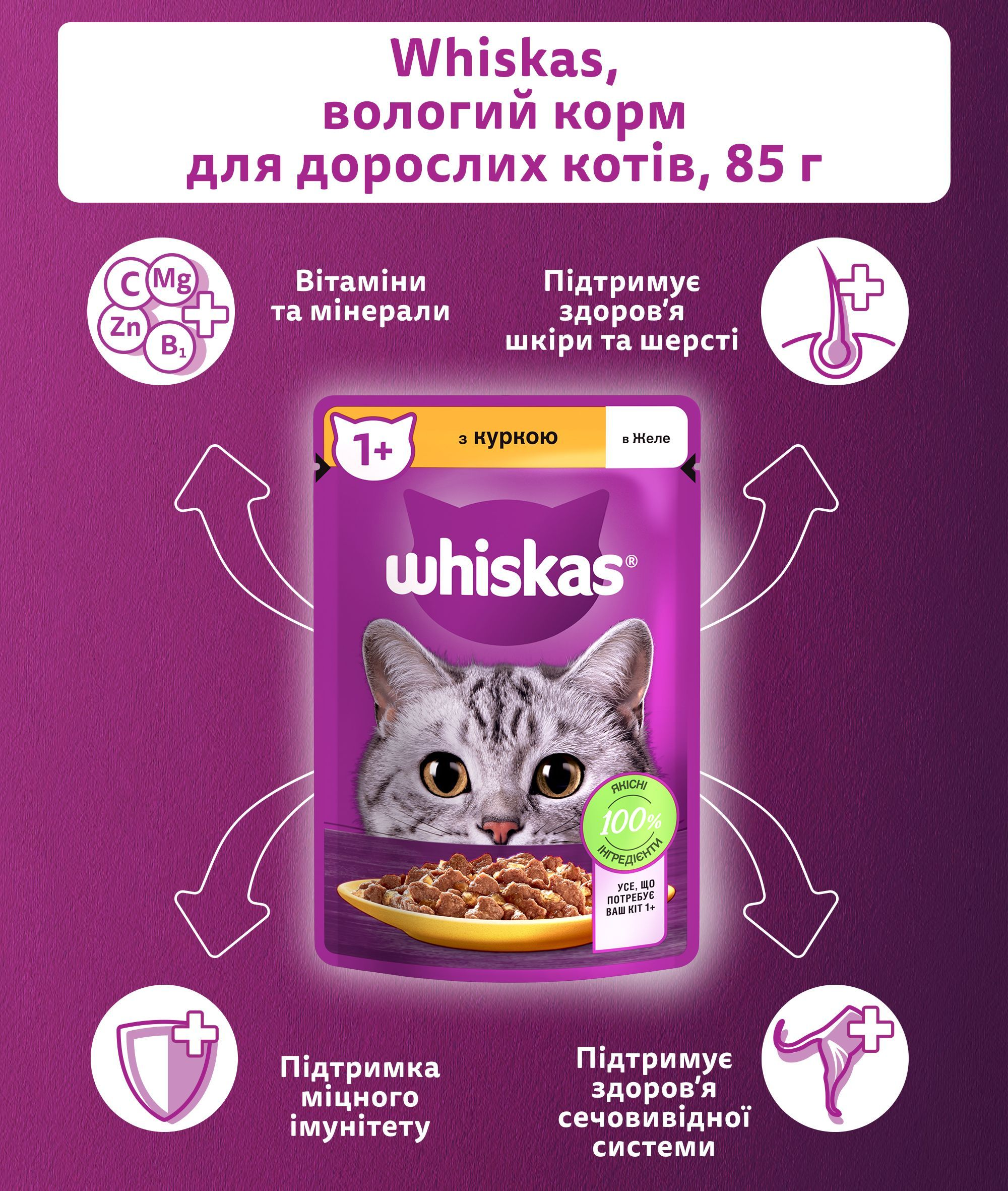 Вологий корм котів Whiskas з куркою в желе 85гфото4