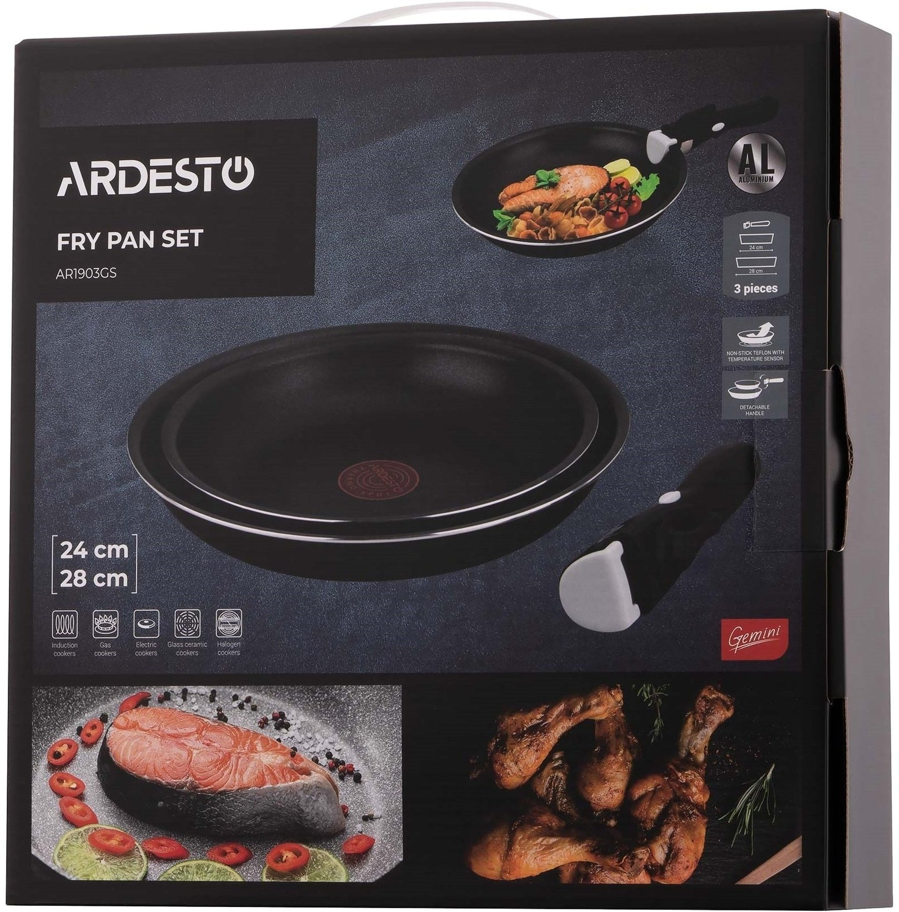 Набор сковород ARDESTO Gemini, 3 пр.:24,28 см, сьемн. руч, алюминий (AR1903GS) фото 12