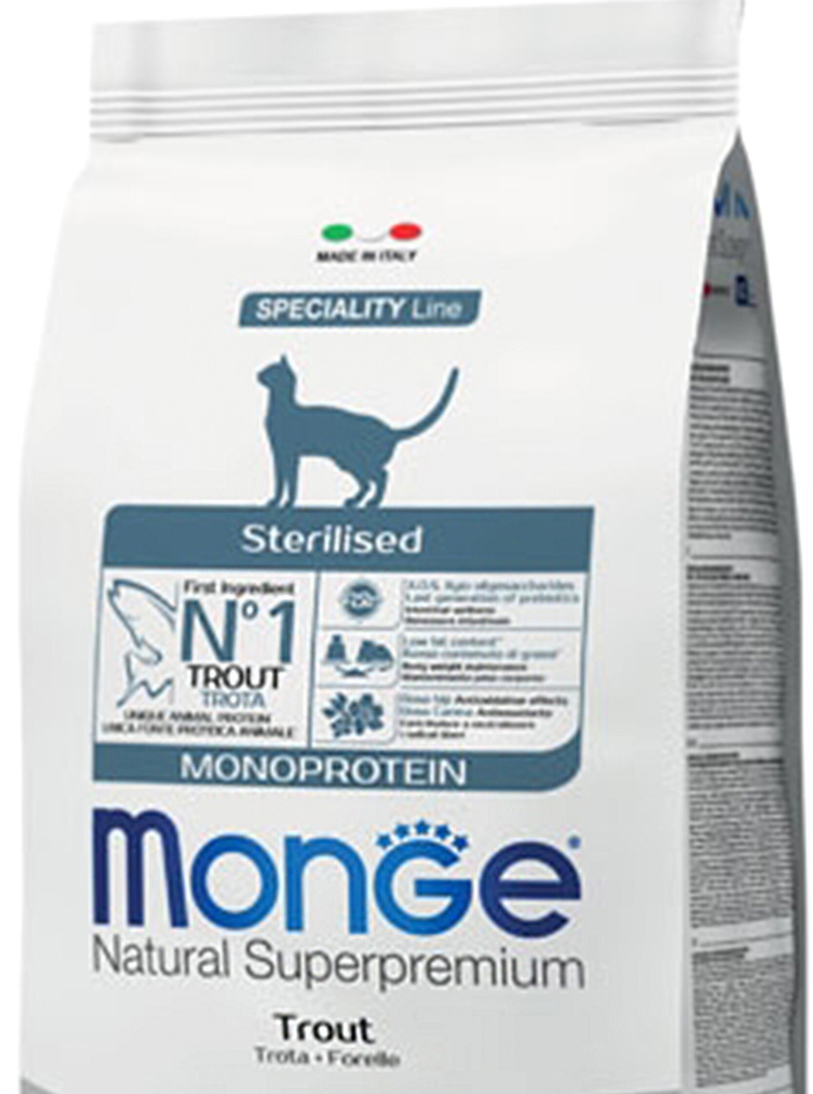 Сухий корм для стерилізованих кішок MONGE CAT Monoprotein Sterilised з фореллю, 0,4 кгфото2