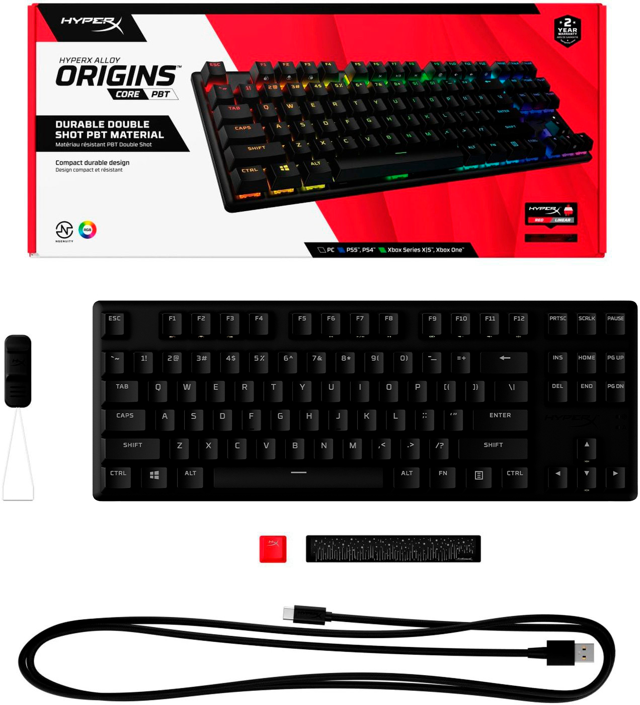 Игровая клавиатура HyperX Alloy Origins Core PBT Red USB RGB EN/UA, Black (639N7AA) фото 8