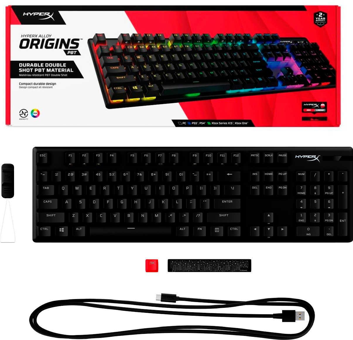 Ігрова клавіатура HyperX Alloy Origins Red USB RGB PBT EN/UA, Black (639N3AA)фото8