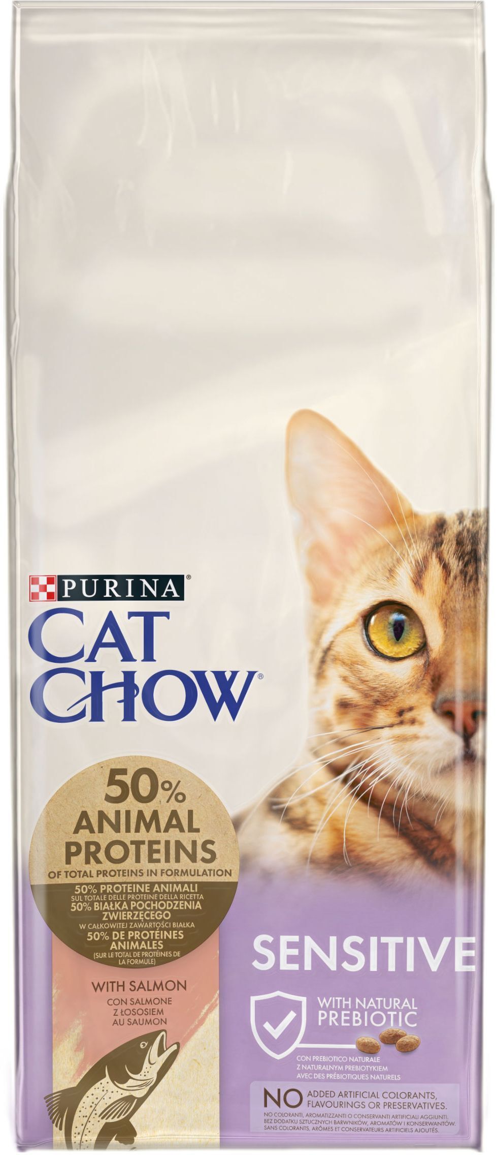 Сухий корм для дорослих котів Cat Chow Sensitive для чутливої ​​шкіри та травлення з лососем 15кгфото