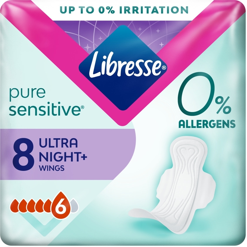 Прокладки гігієнічні Libresse Pure Sensitive Ultra Night 8фото2