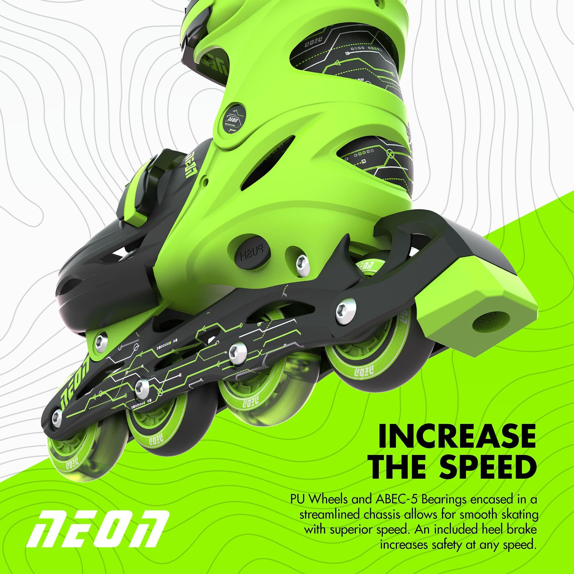 Роликові ковзани Neon Inline Skates Зелений (Розмір 34-37)фото6