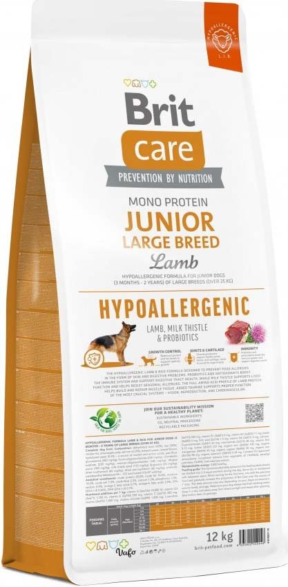 Корм для молодых собак больших пород Brit Care Dog Hypoallergenic Junior Large Breed гипоаллергенный с ягненком 12кг фото 2
