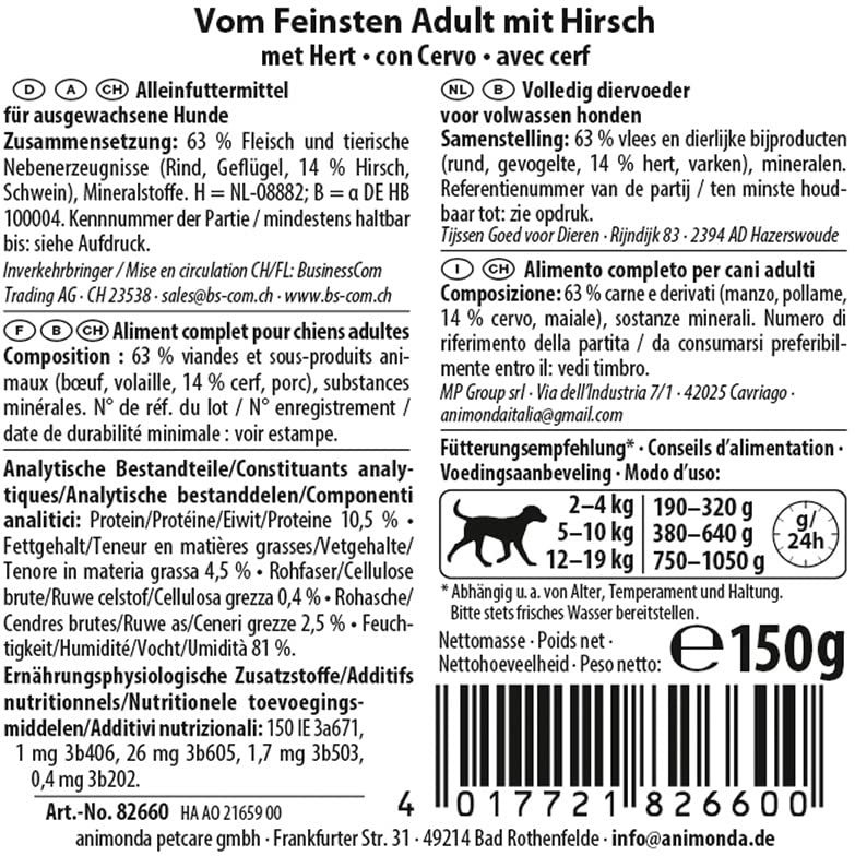 Корм влажный для собак Vom Feinsten с олениной 150 г фото 2