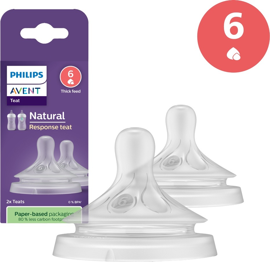 Соска Philips Avent силиконовая Natural Природный Поток, 6м+., 2 шт, для густой еды фото 2