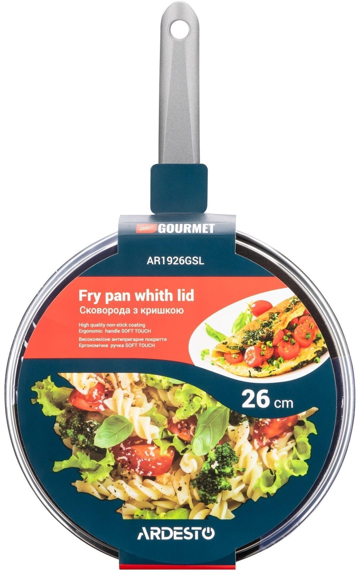 Сковорода с крышкой ARDESTO Gemini Gourmet Vasto, 26см, алюминий, серый (AR1926GSL) фото 
