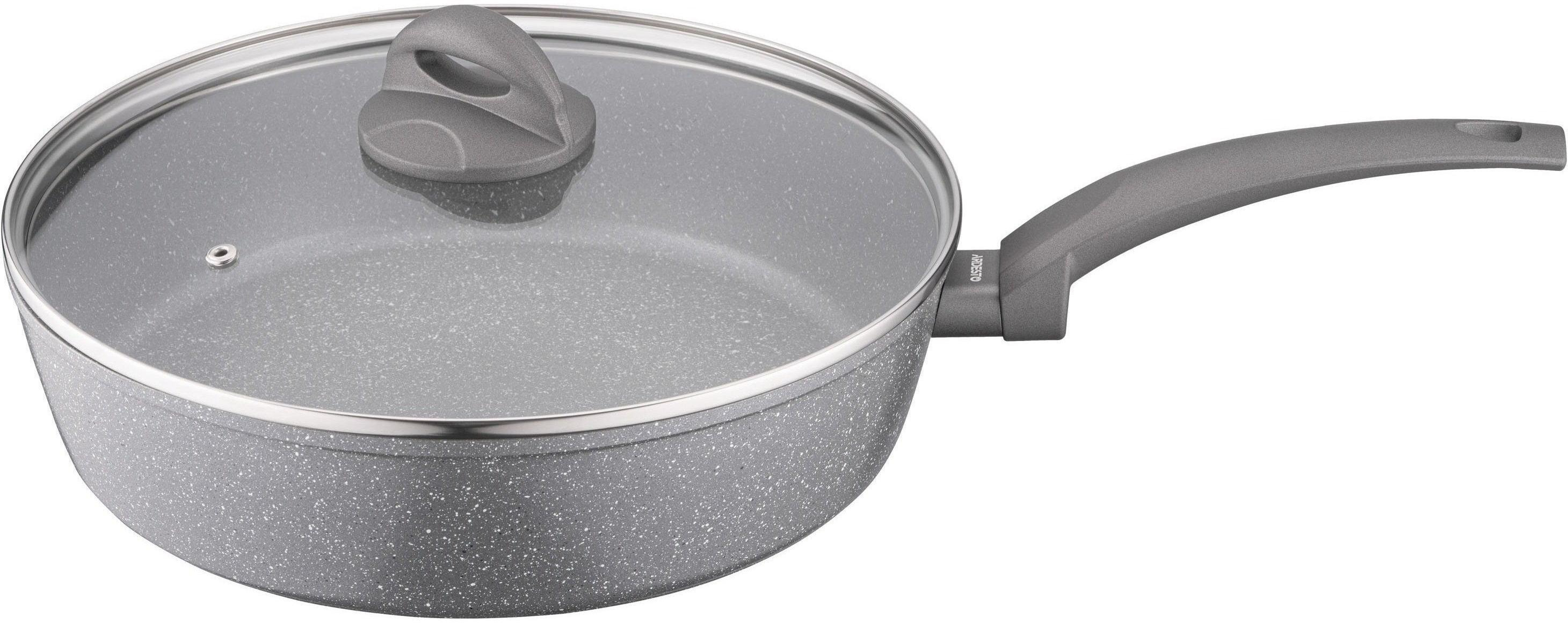 Сковорода ARDESTO Gemini Gourmet с крышкой 28 см, серый мрамор, алюминий (AR2428GGL) фото 