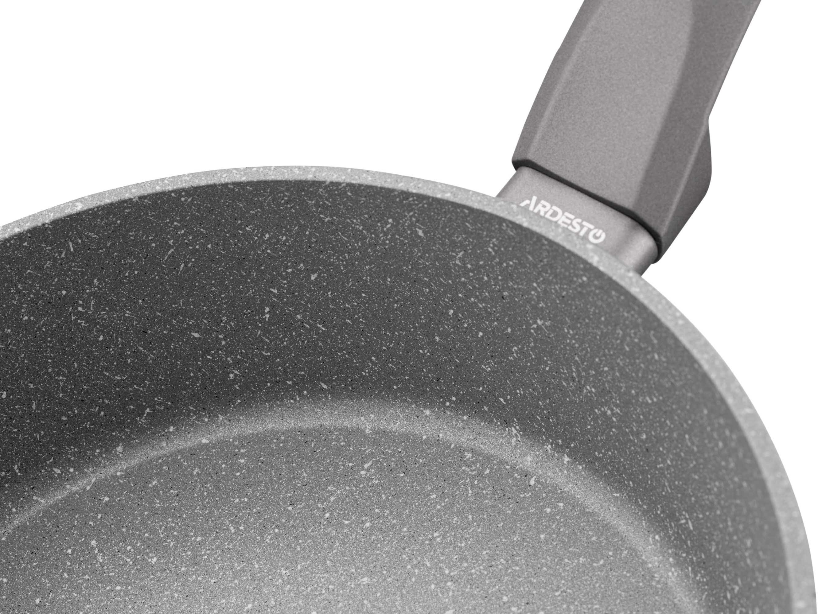 Сковорода ARDESTO Gemini Gourmet с крышкой 28 см, серый мрамор, алюминий (AR2428GGL) фото 
