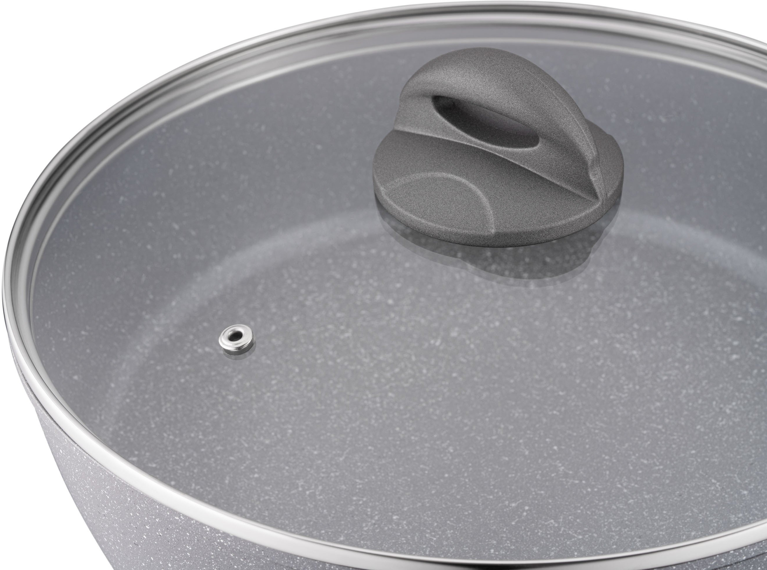 Сковорода ARDESTO Gemini Gourmet с крышкой 28 см, серый мрамор, алюминий (AR2428GGL) фото 