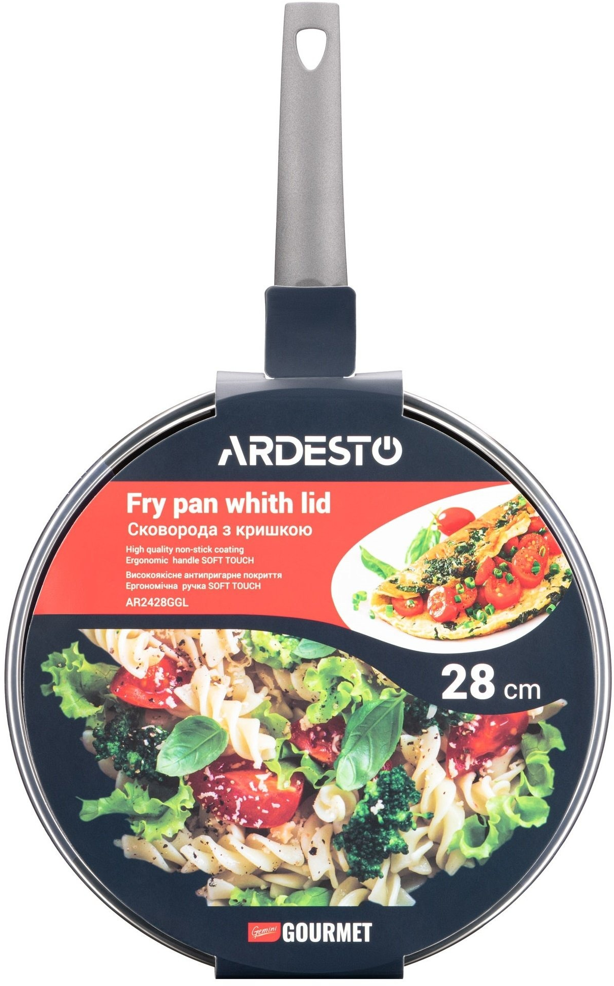 Сковорода ARDESTO Gemini Gourmet с крышкой 28 см, серый мрамор, алюминий (AR2428GGL) фото 