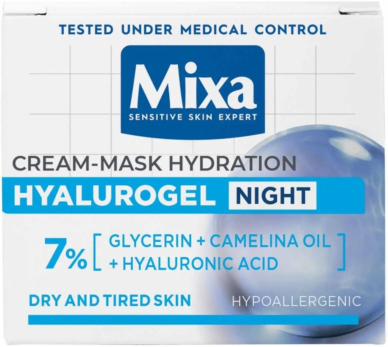 Крем-маска для зневодненої та чутливої шкіри обличчя Mixa Hydrating Hyalurogel Night 50млфото4
